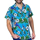 V.H.O. Funky Hawaiian-Shirt Men Regular-Fit Short-Sleeve Aloha Summer Shirt Cherryparrot Flowers Vacation Palms