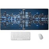 SSOIU Extended Gaming Mouse Pad (35.5x15.7 in), Large Non-Slip Rubber Base Mousepad with Stitched Edges, Waterproof Keyboard Mouse Mat Desk Pad for Work, Game, Office, Home - Chicago Skyline