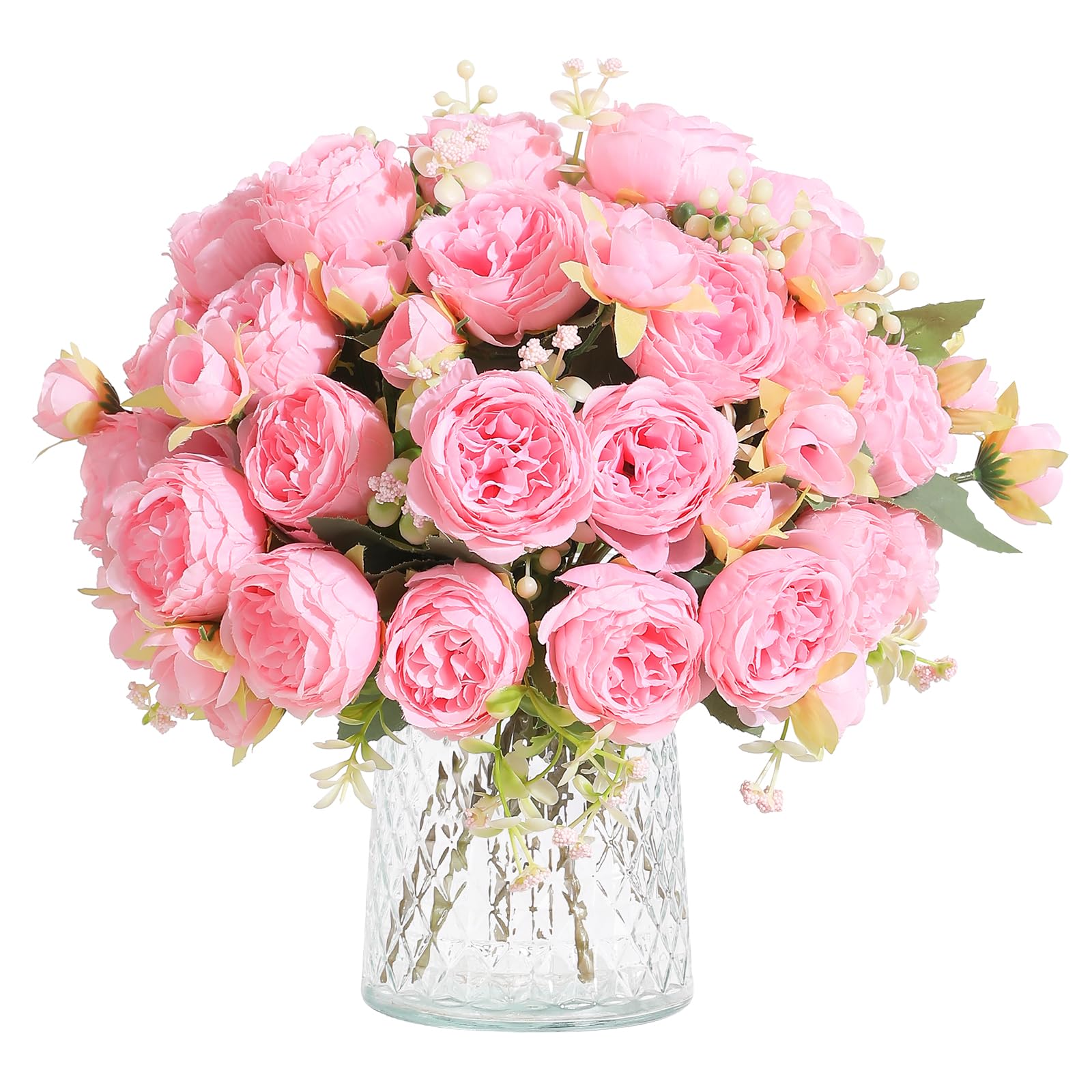 Hobyhoon 4 Bunches Peony Artificial Flowers for Decoration Faux Roses Fake Bouquet Real Touch Silk Flores Artificiales for Vase Wedding Home Décor (Light Pink)