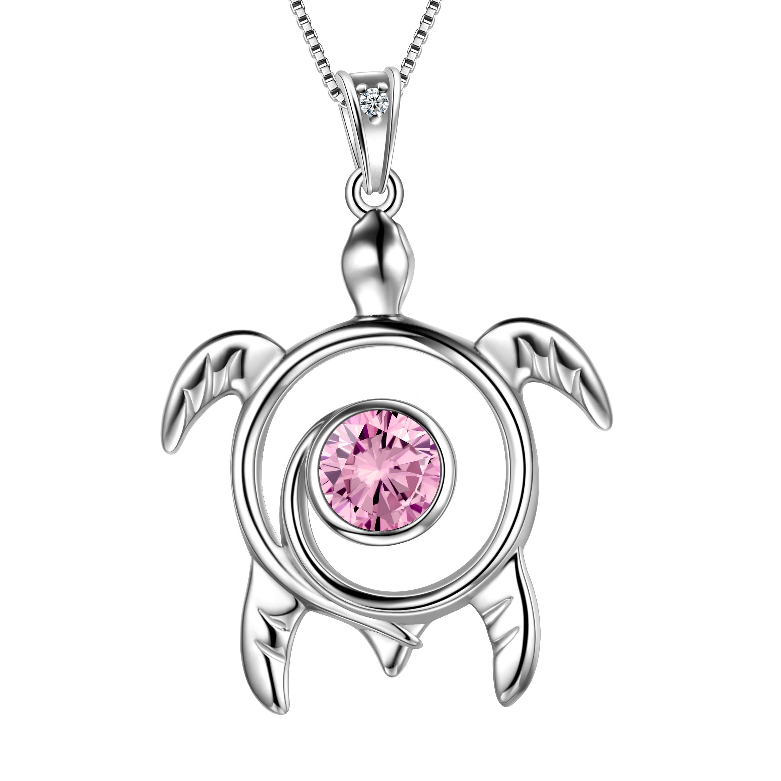 Aurora Tears Turtle Necklace 925 Sterling Sliver Animals Pendant Pink Tourmaline October Birthstone Jewellery Gifts with Cubic Zirconia for Women DP0172O — image 1