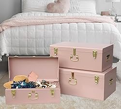 Vixdonos Decorative Box Set of 3 Metal Trunks Chest