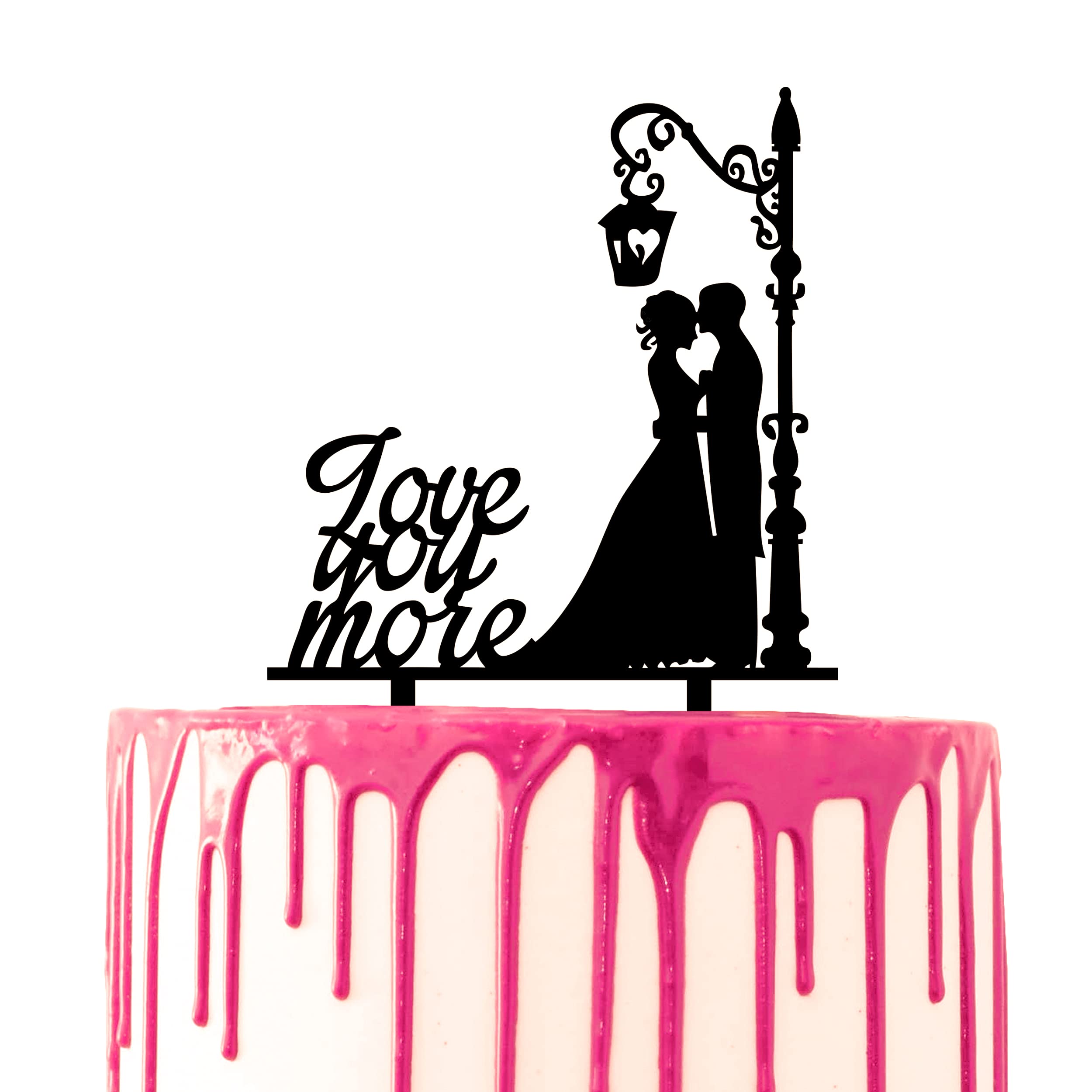 CARISPIBET Cake topper Love you more groom and bride hugging under lamp forehead kiss — image 1