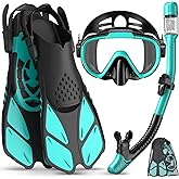 Ubekezele Snorkeling Gear for Adults Men Women,4 in 1 Snorkel Set with Panoramic View Diving Mask Anti-Fog Anti-Leak,Dry Top Snorkel,Fins and Travel Bag for Swimming,Snorkeling and Travel Diving