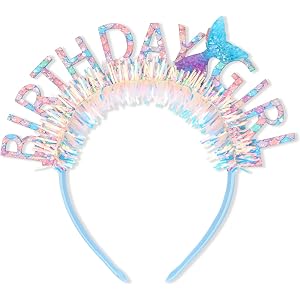 CIEHER Mermaid Birthday Decorations - Birthday Girl Headband for Princess Party Favors(Mermaid Blue)
