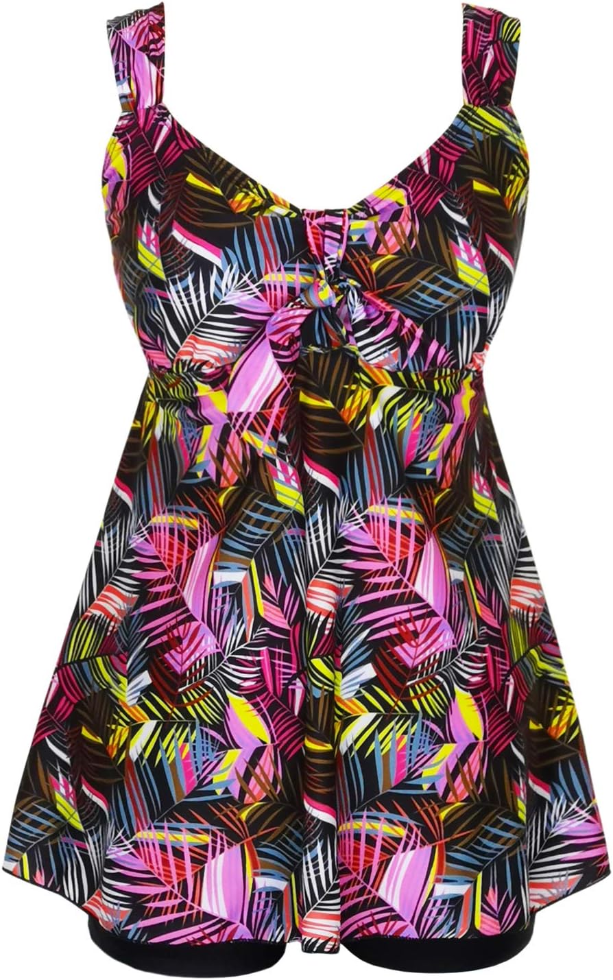 DANIFY Women's Plus Size Swimwear Tankini Swimdress Two Piece Bathing Suit Tummy Control Swimsuit