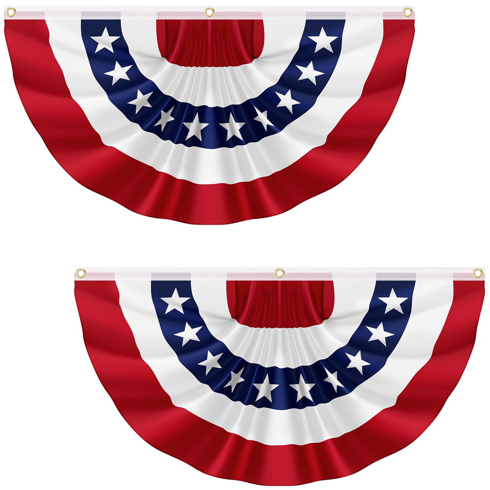Photo 1 of 2Pack 2X4FT American Pleated Fan Flag, USA Patriotic Half Fan Bunting Flag, 4th of July Decorations Flags, Red White and Blue Independence Day Decor Indoor Outdoor