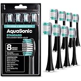 AquaSonic Genuine Standard Replacement Brush Heads, Black, 8 Pack | ADA Accepted, Protective Caps for Hygienic Storage, Normal &amp; Sensitive Teeth, Compatible with Black Series &amp; More