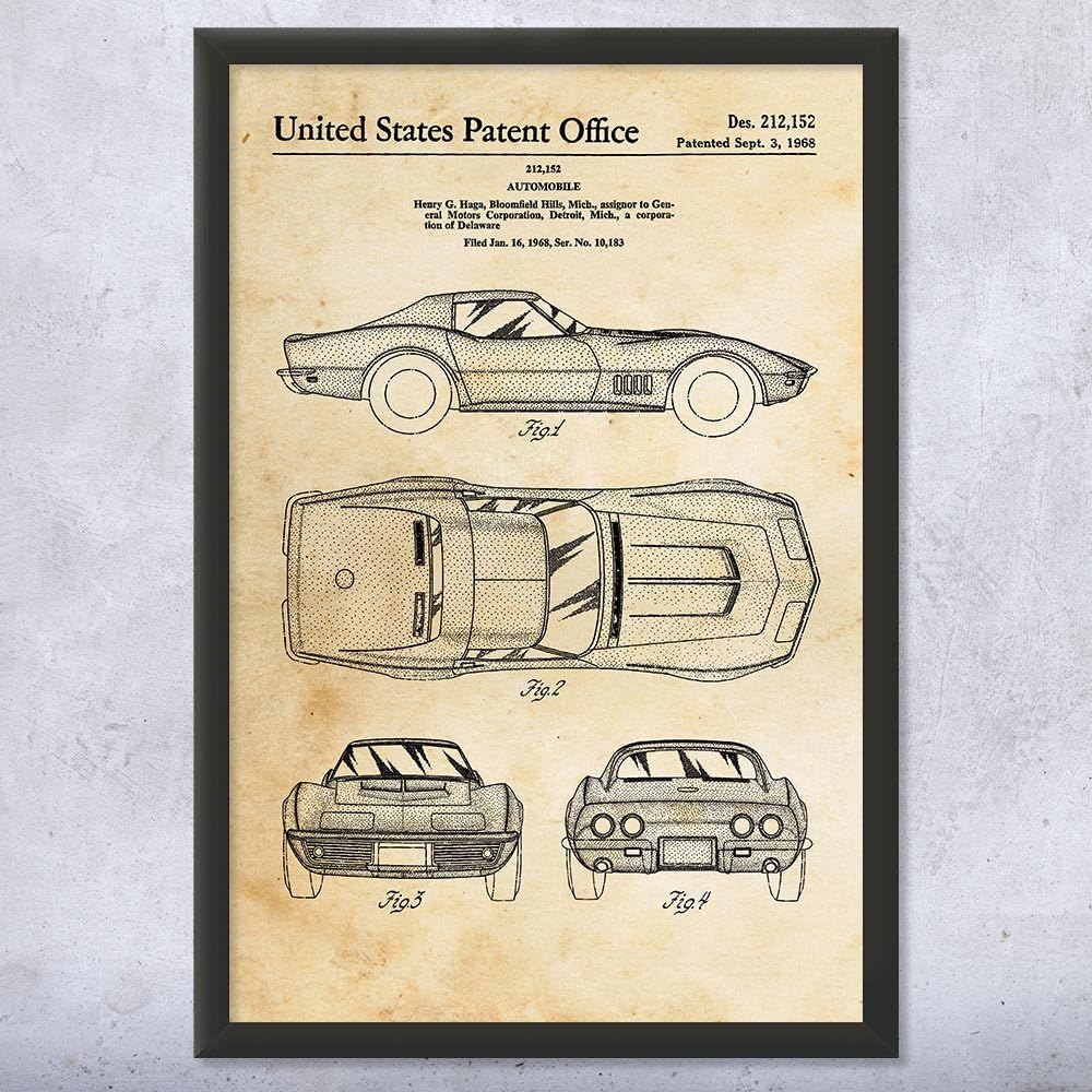 Patent Earth Framed Corvette Mako Shark II Print, Car Collector Gift, Auto Mechanic, Car Lover, Corvette Stingray, Muscle Car