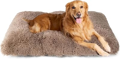 EHEYCIGA Fluffy Extra Large Dog Crate Bed Calming Anti Anxiety Camel 112x85x10cm