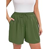 Aulooks Plus Size Women's Wide Leg Shorts Lightweight High Waisted Adjustable Tie Knot Loose Summer Baggy Short Pants 1X-5X