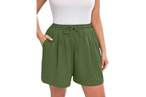 AusLook Plus Casual Shorts for Women Wide Leg Drawstring High Waisted Shorts with Pockets Summer 2025 Vacation Lounge Outfit