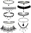 Trasfit 10 Pieces Lace Choker Necklace for Women Girls, Black Classic Velvet Stretch Punk Gothic Tattoo Lace (Style #1)