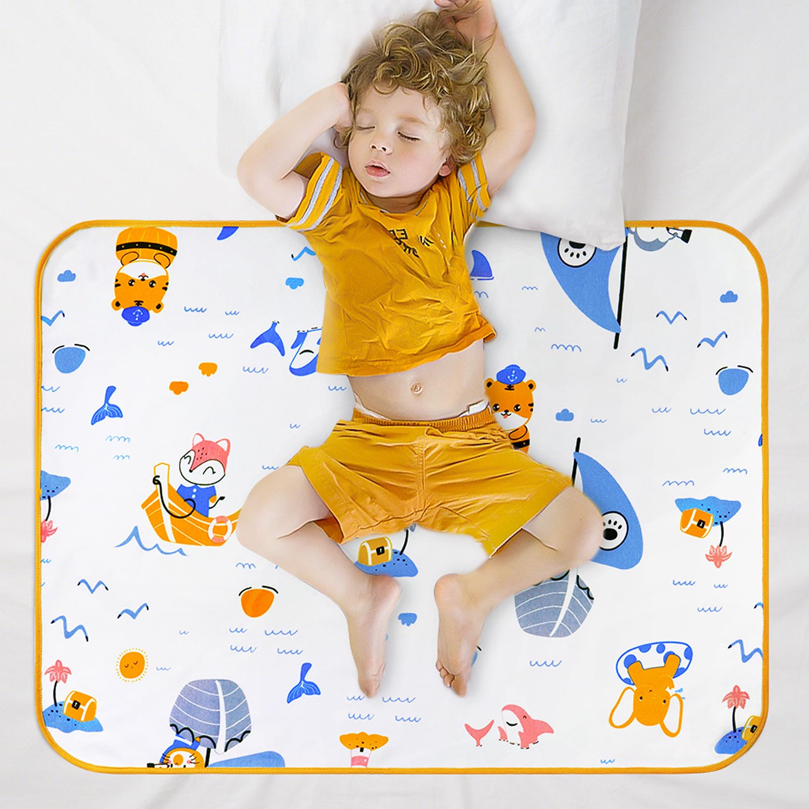 Aolso Potty Training Bed Pads, Bed Protector for Kids, 70 * 90cm Bed Wetting Mattress Protector Bed Wetting Sheets Mats, Absorb Water Pads Toddler Sheet Protector Toilet Training (Sailboat)