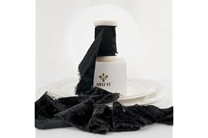MEEDEE Black Velvet Ribbon 2 Inch Wide Frayed Velvet Ribbon Crinkle Raw Edge Velvet Ribbon Black Velvet Christmas Ribbon 2 Rolls 4 Yards Crushed Velvet Ribbon for Gift Wrapping, Wedding Bouquet