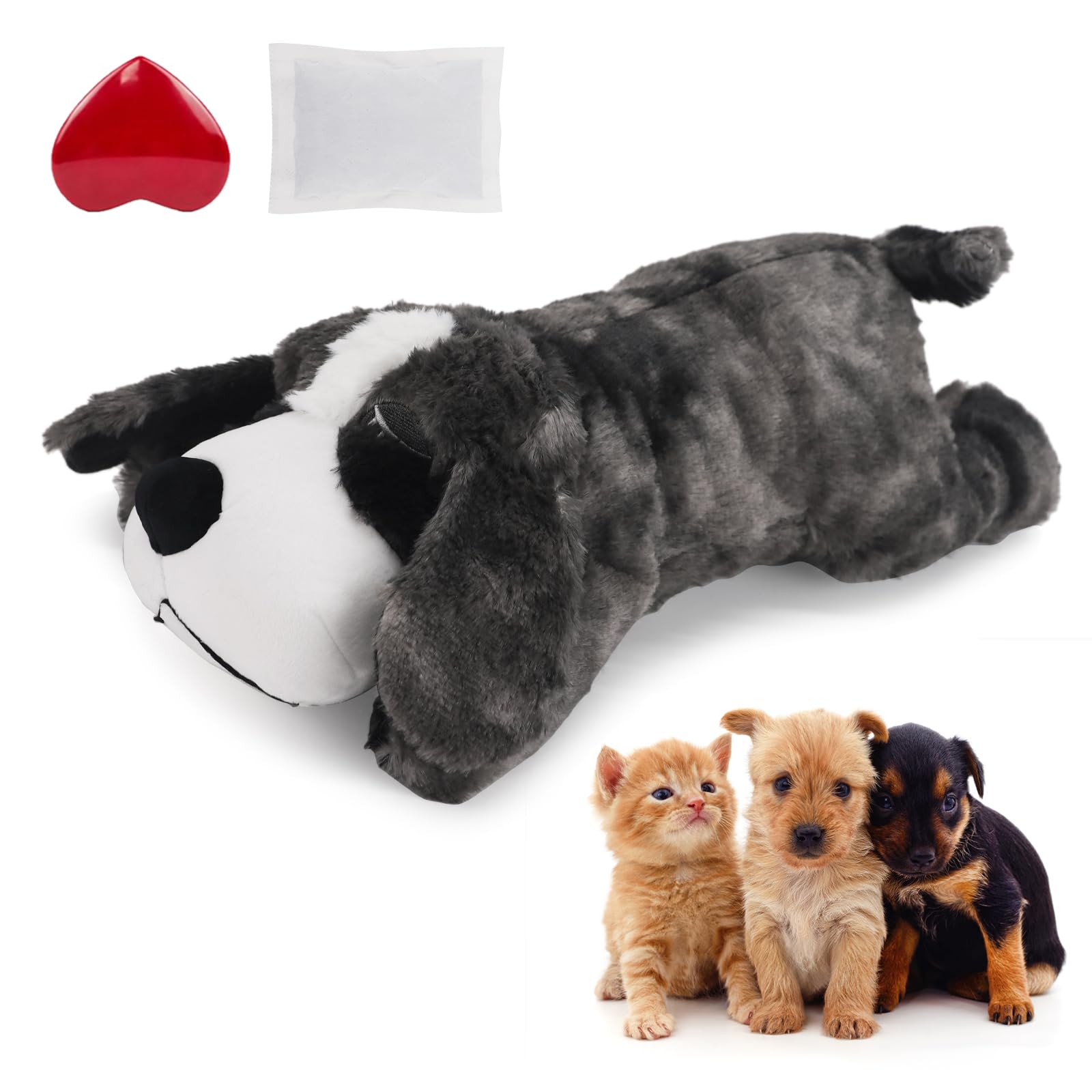 IFOYO Puppy Heartbeat Toy - Realistic Soothing Dog Plush with Calming Heartbeat Sound, Anxiety Relief Sleep Aid for Separation Training, Dark Gray