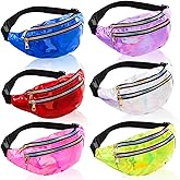 Cididu 6 Pieces Holographic Fanny Pack, Adjustable Shinny Sport Waist Bag Festival, Metallic Color Neon Waist Pack for Outdoors, Travel, Running, Party