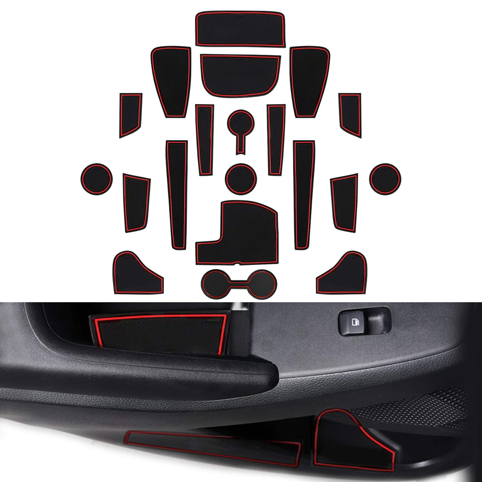 YEE PIN for Kia Seltos Center Console Liner Door Gate Slot Mats Door Mats Fit for 2021 2022 2023 2024 Kia Seltos Center Console Liner Accessories, Non-Slip Anti-dust Rubber Mats 20 Pcs/Set (Red)