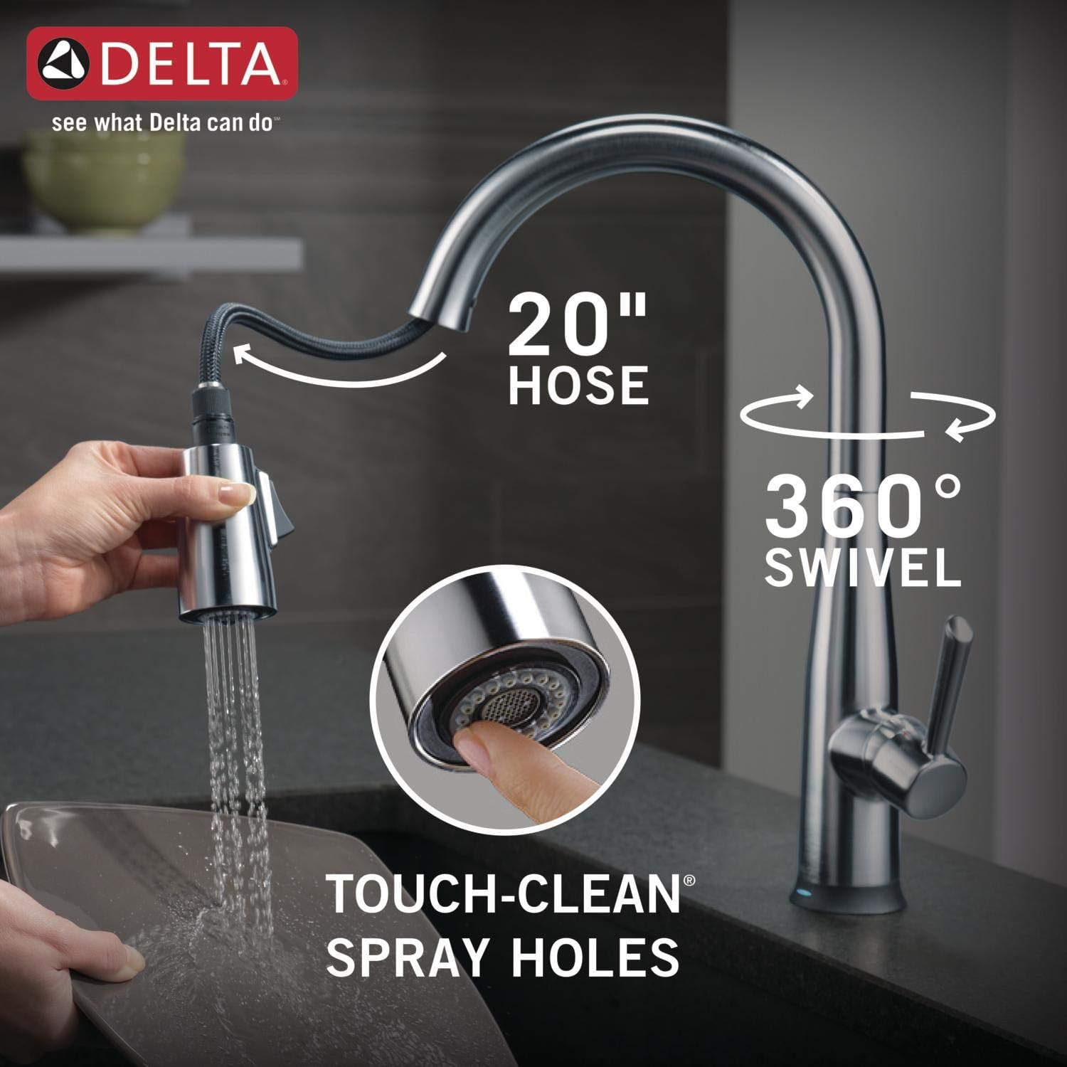 Delta Faucet Essa Single-Handle Touch Kitchen Sink Faucet with Pull Down Sprayer, Touch2O Technology and Magnetic Docking Spray Head, Arctic Stainless 9113T-AR-DST - - 