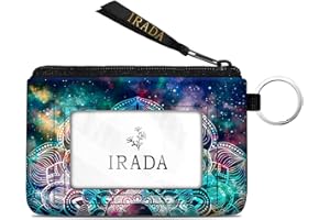 IRADA ID Case Wallet Keychain with Clear ID Window Zipper Cute Coin Purse for Women Water Resistant Small Coin Pouch-Mandala Nebula Keychain Wallet