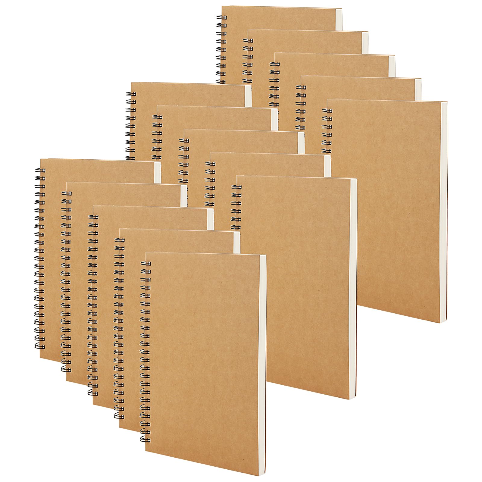 MUKCHAP 15 PCS A5 Spiral Bound Sketchbook, 60 Sheets/120 Pages A5 Drawing Sketch Pad, 100gsm Kraft Cover Landscape Sketchbook for Drawing, Painting