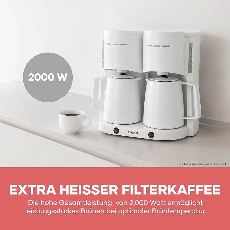 Filter-Kaffeemaschine, 2 Thermokannen, bis zu 16 Tassen, 2L, weiß