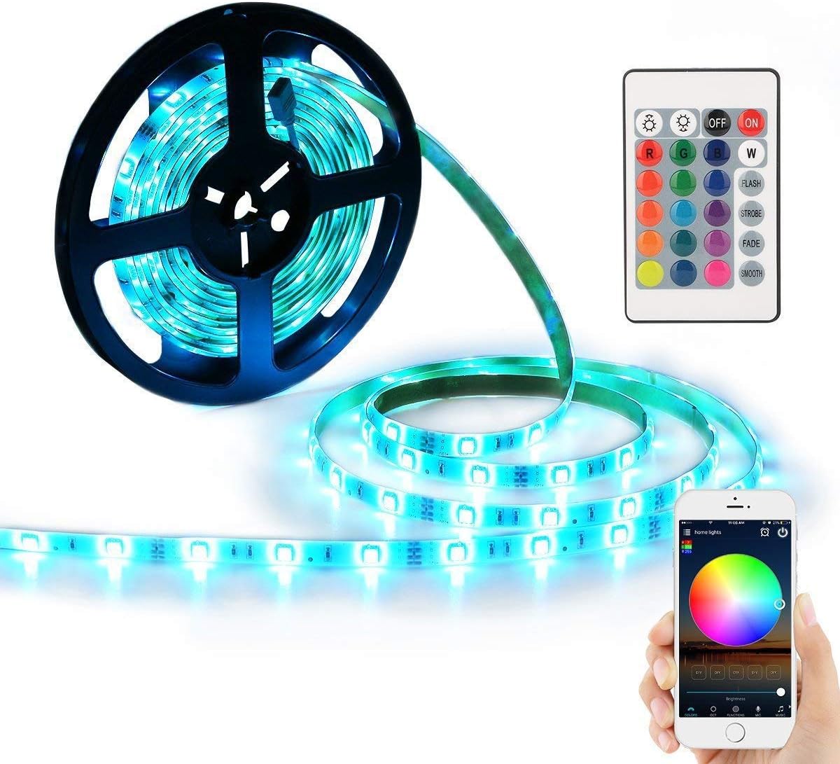 YIHONG Alexa LED Strips Lights, WiFi Wireless Smart Phone Controlled RGB Light Strip 5M 5050 LED Lights,Remote and Power Supply Included | IP65 Waterproof