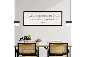 SURFAPANS Bless the Food Before Us Sign Wall Decor 40"X15" Large Farmhouse Dining Room Wall Decor Framed Wood Rustic Home Wall Art Kitchen Decoration (Black)