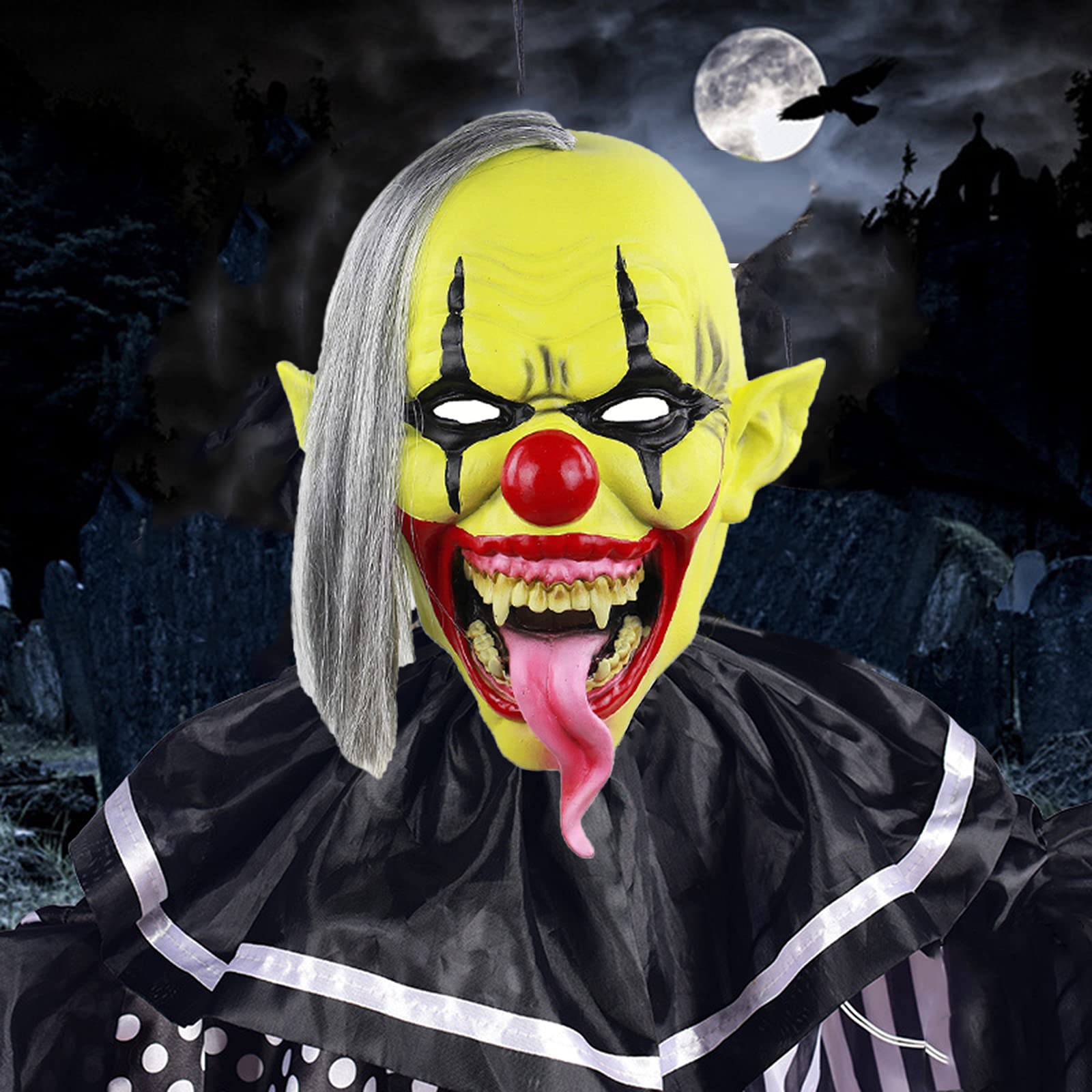 Scary Clown Masks Creepy Halloween Mask Clown Mask with Hair Halloween Party Mask Natural Latex Scary Clown Mask Full Face Horror Cosplay Mask Fancy Dress Masks for Women Men Custom Mask Halloween