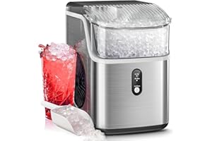 CRZOE Nugget Ice Makers Countertop, 35lbs/Day Pebble Ice Maker Machine with Sonic Ice, Self-Cleaning Countertop ice Maker with Ice Scoop and Ice Basket for Home & Kitchen(Stainless Steels Silver)