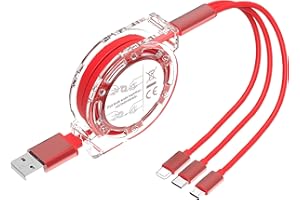 3 in 1 Retractable USB Charging Cable Fast Charger Cord 1M with USB C Micro USB and Lightning for iPhone Samsung Cell Phones 