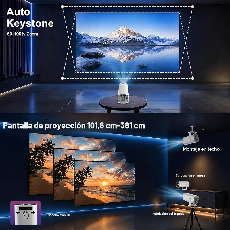 Proyector Portatil 4K Full HD 1080P Soporte, Mini Proyector