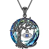 TOUPOP Evil Eye Necklace 925 Sterling Silver Tree of Life Circle Crystal Pendant Necklace Protection Jewelry Amulet Birthday Gifts for Women Her