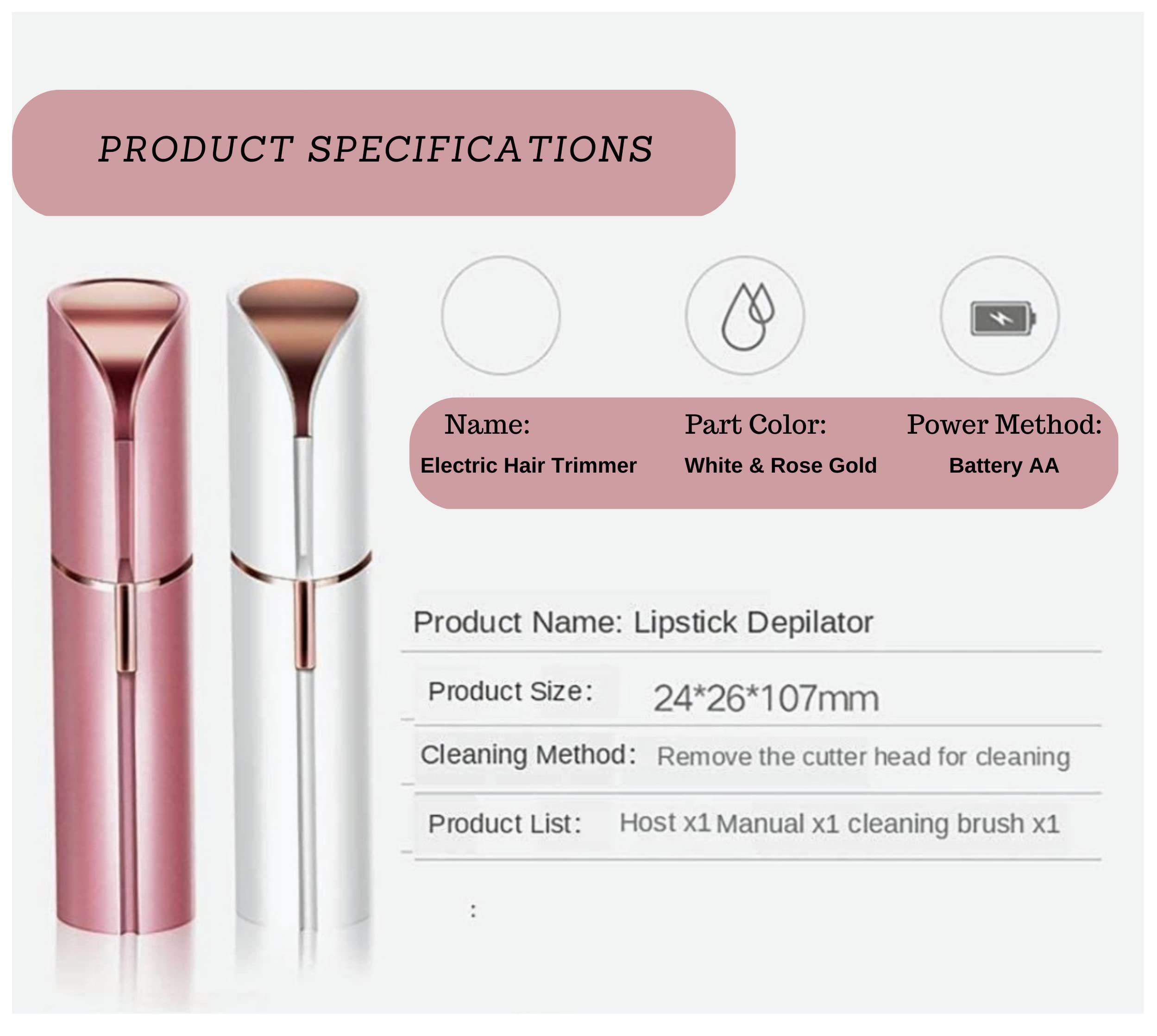 Facial & Body Hair Remover for Women, Electric Face Razor with Led Light for Instant and Painless, Safe Trimmer, Hair Face & Body, Upper Lip, Chin, Bikini, Safe and Compact (Rose/Gold)