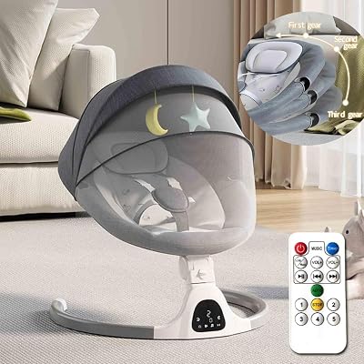 HoldOneLight Adjustable Height Baby Swing with Bluetooth 5 Speeds 3 Seats Grey