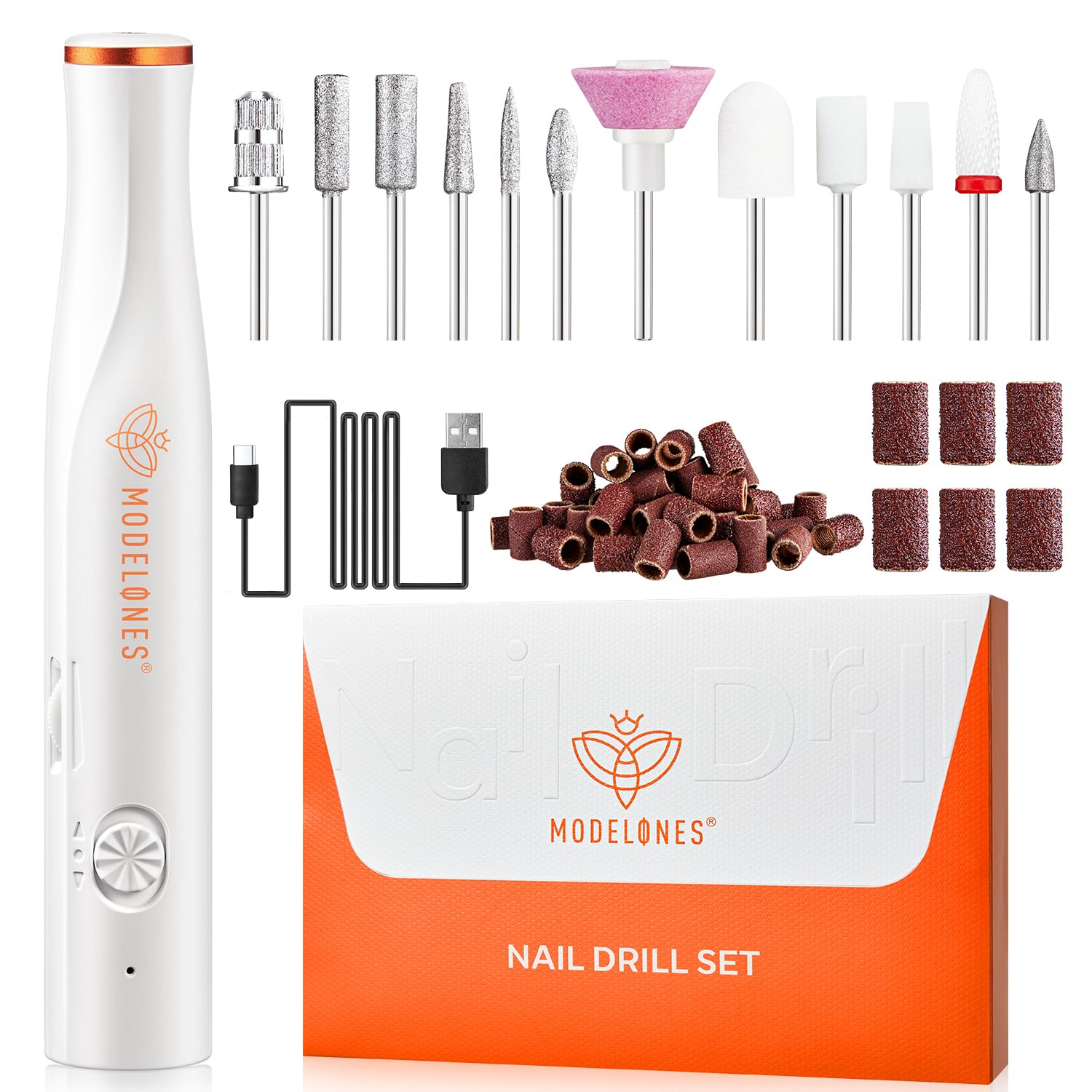 Modelones Cordless Nail Drill, 22000RPM Electric Nail File with LED Light for Acrylic Gel Nails, Professional Nail Drill Set with Bits & Sanding Bands for Quick Manicure Pedicure Kit