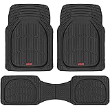 Motor Trend FlexTough Floor Mats for Cars, Black Deep Dish All-Weather Mats, Waterproof Trim-To Fit Automotive Floor Mats for