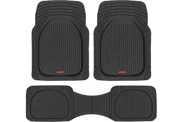 Motor Trend FlexTough Floor Mats for Cars, Deep Dish All-Weather Mats, Waterproof Trim-To Fit Automotive Floor Mats for Cars Trucks SUV, Universal Floor Liner Car Accessories, Black, Full Set