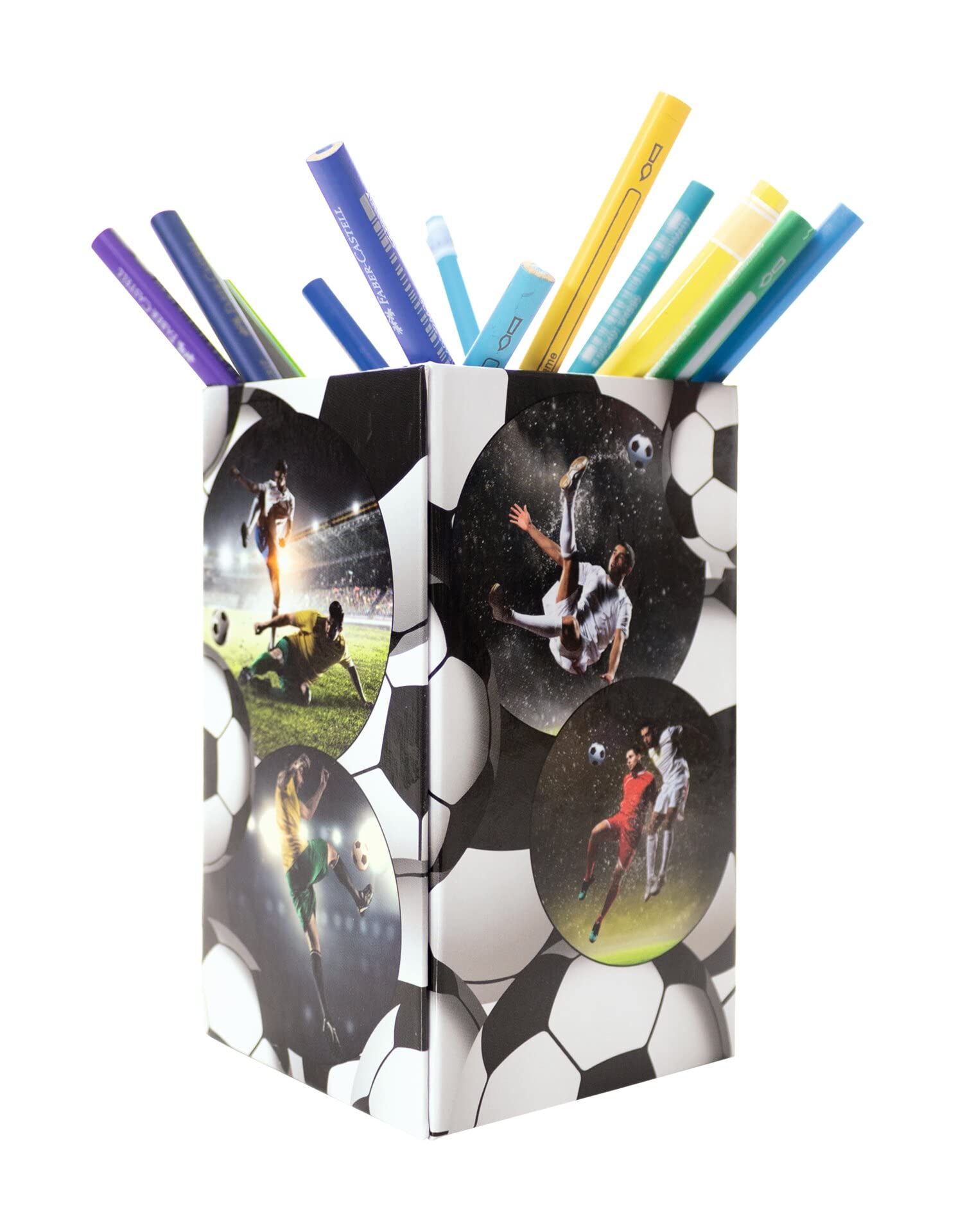 HERMA 19732 Football Pencil Holder Foldable Sturdy Cardboard Desk Pen Holder for Girls & Boys Rectangular Pen Cup for Coloured Pencils, Markers, Pencils, Makeup Brushes — image 1