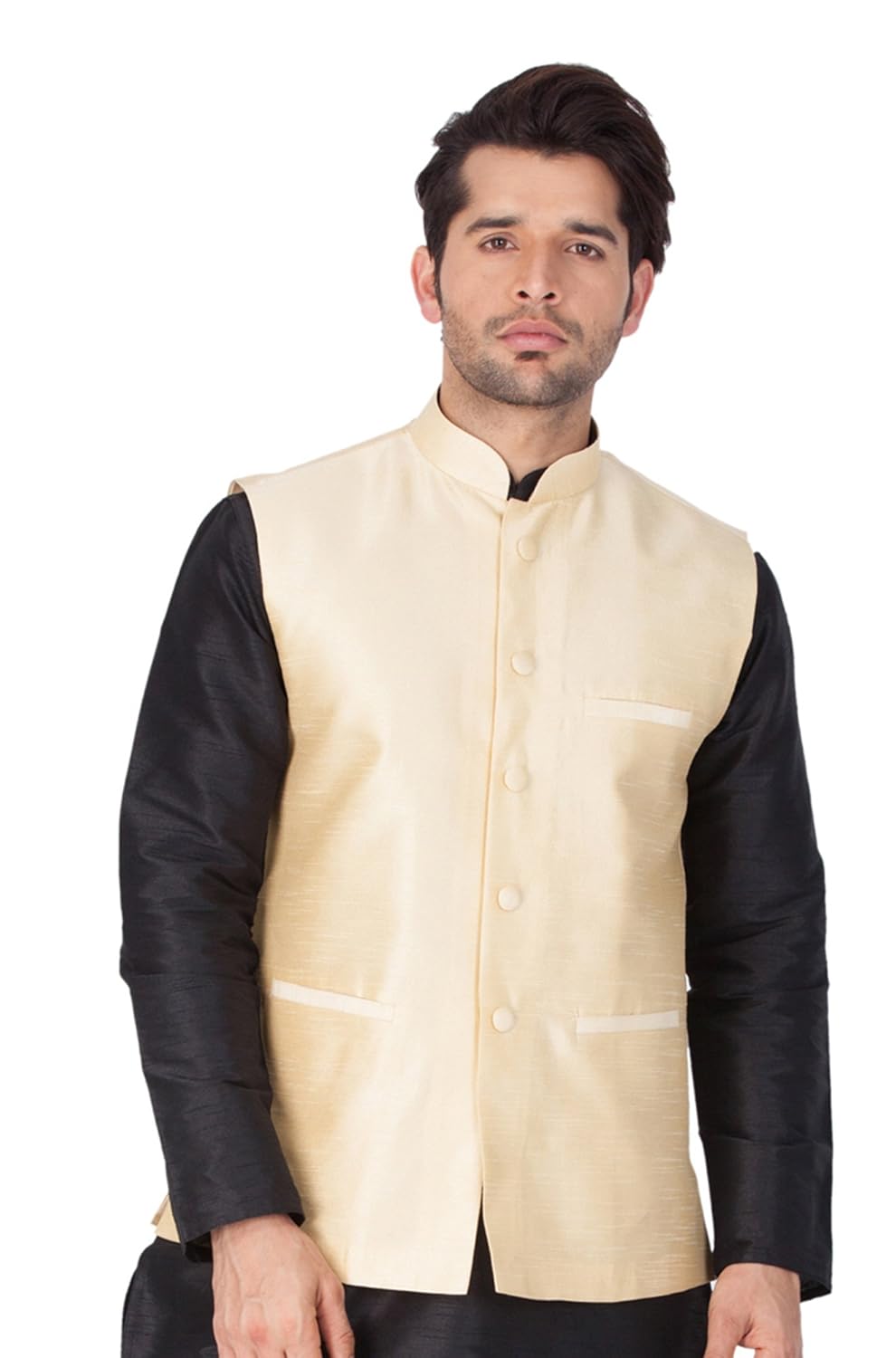 vastramay mens cotton blend nehru jackets (gold_vasmjgo001)