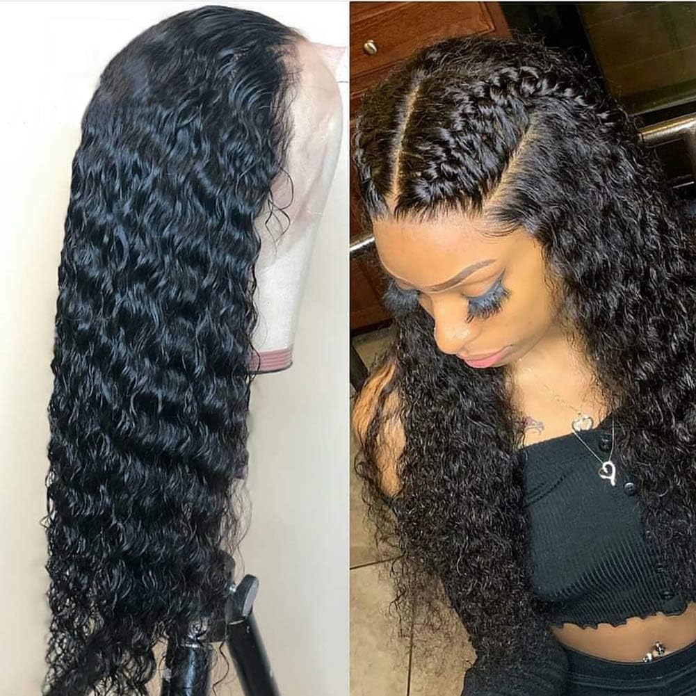 130% Density Lace Frontal Wigs Human Hair Wigs with Baby Hair Pre-plucked Hairline Deep Wave Glueless Lace Front Wigs for Black Women Natural Color 12 inch