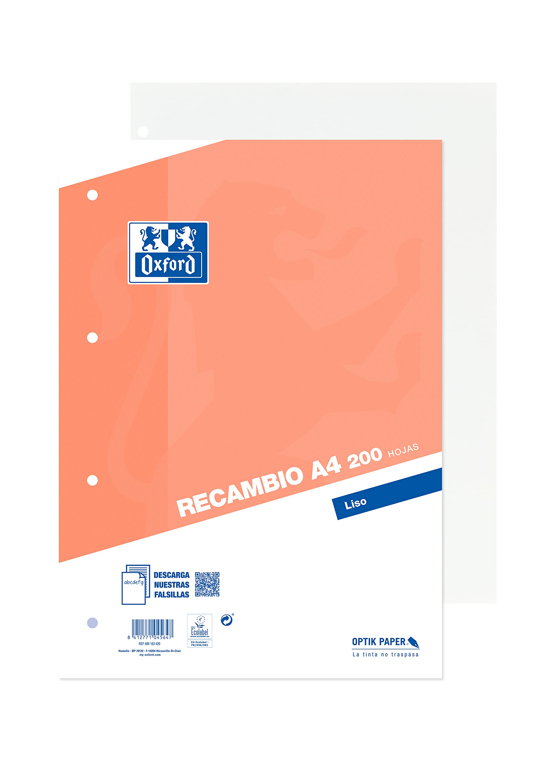 Oxford 400163420 Plain Perforated Sheets, Orange, 200 Sheets, A4