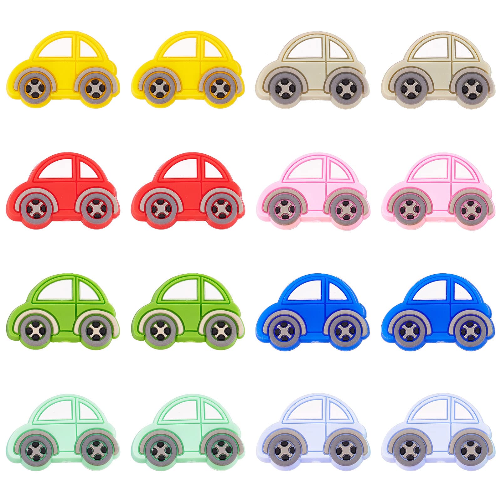 DICOSMETIC 16Pcs 8 Styles Car Silicone Beads Colorful Spacer Beads Small Cartoon Beads Flatback Beads Large Hole Loose Beads for Necklaces Bracelets Jewellry Making Crafts, Hole: 2~2.8mm