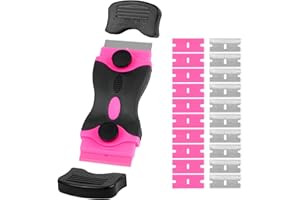 Pink Razor Blade Scraper Tool, Double Edged Plastic Scraping Tool with 20 Replacement Blades, Multi-Purpose Scraper for Oven 