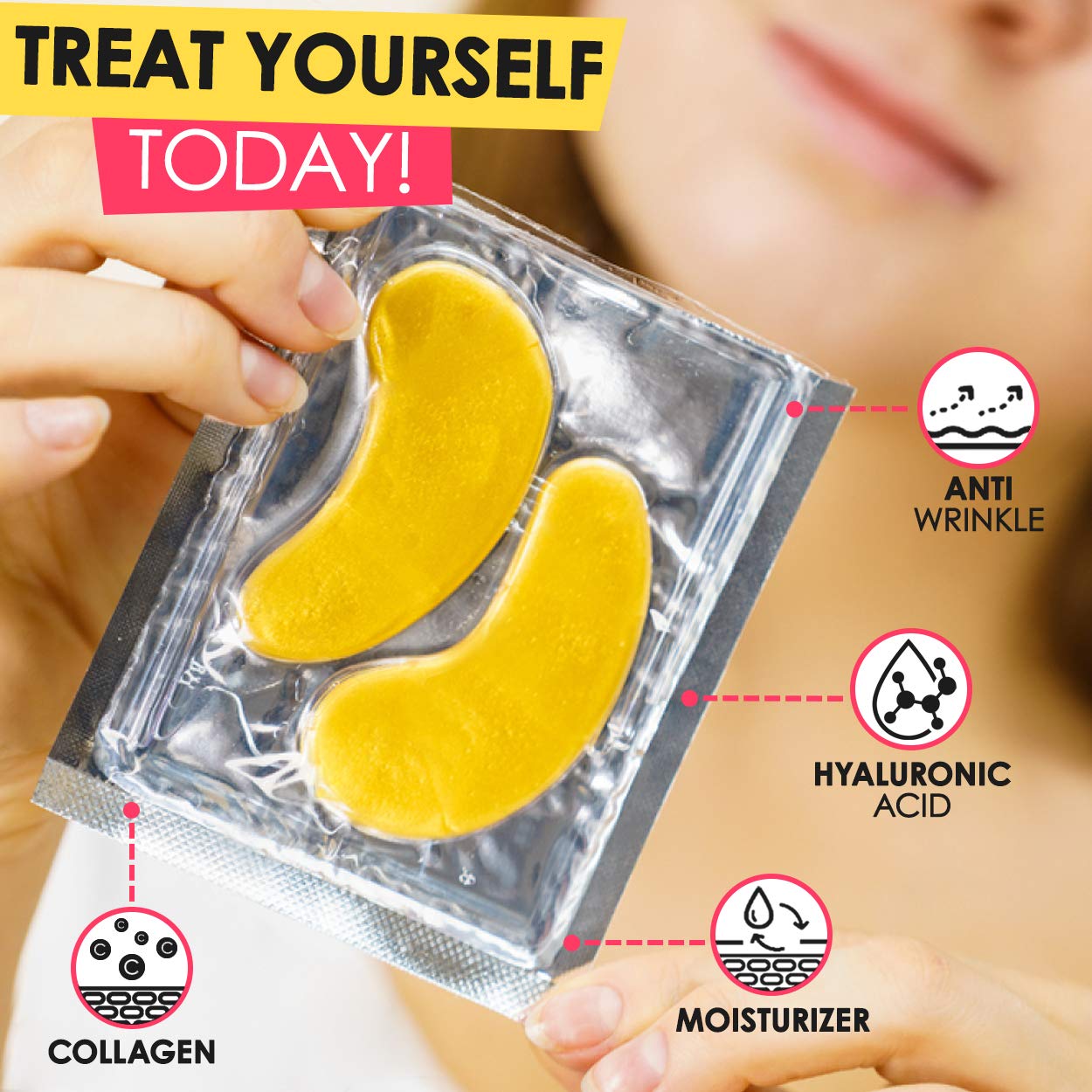 Cedlize Under Eye Collagen Patch, 24K GOLD ANTI-AGING MASK, Pads For Puffy Eyes & Bags, Dark Circles and Wrinkles, With Hyaluronic Acid, Hydrogel, Deep Moisturizing Improves Elasticity, 30 PAIRS: Beauty