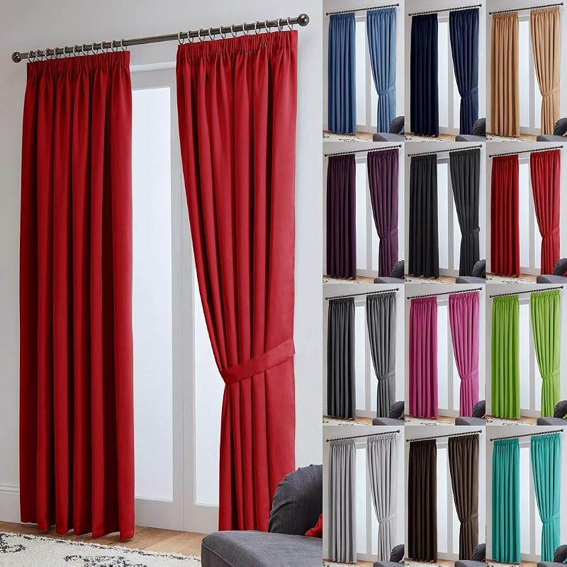 John Aird Blackout Curtains Pencil Pleat with Tie Backs Red 90 x 72 in 2 Panels