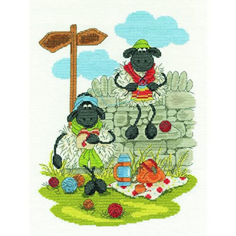 DMC "Lunching and Knitting 14 Count Cross Stitch Kit, Multi-Colour