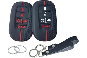 RUNZUIE 2Pcs 5 Buttons Silicone Smart Key Fob Cover for 2022 2023 2024 2025 Honda Accord Civic Pilot HR-V CR-V Sport SI EX EX-L Touring (Black with White/Red)