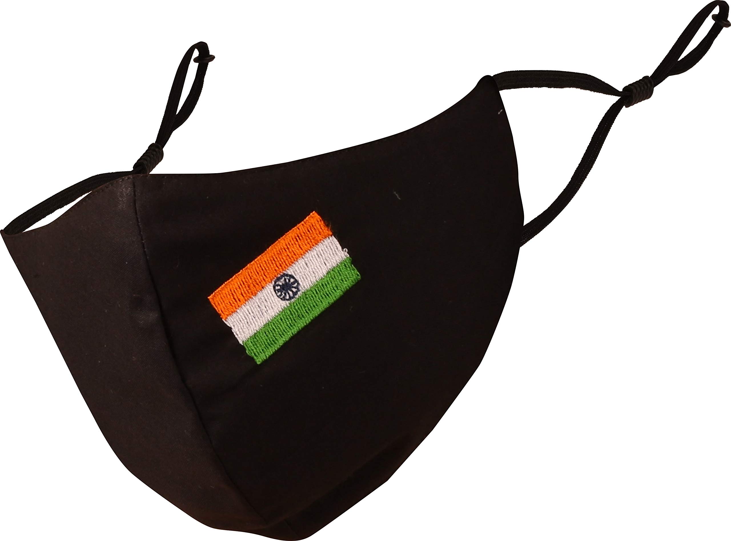 Touchstone Kids Indian Flag embroidered 3 layer cotton face masks reusable washable adjustable for children. (Pack of 1). Black — image 1