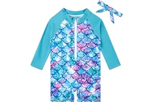 TUPOMAS Toddler Baby Girls Swimsuit UPF 50+ Rash Guard One Piece Zipper Swimwear Long Sleeve Bathing Suit 6-36 Months