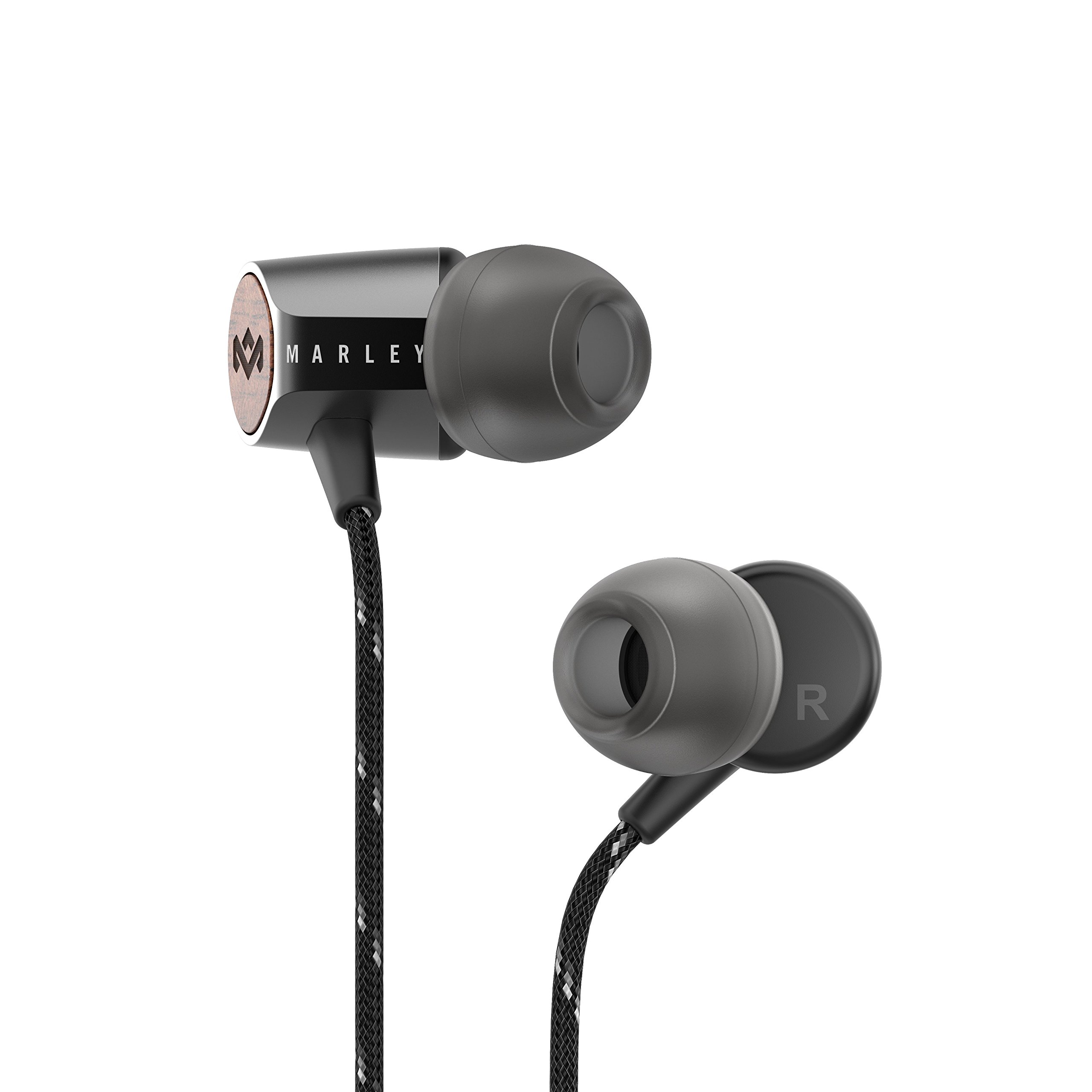 House of Marley Uplift 2.0 - Noise Isolating In-Ear Headphones/Earphones, 9mm Drivers, Hands-Free Calling In-Line Mic, 1 Button Control, Includes Earbuds in 3 sizes - Signature Black